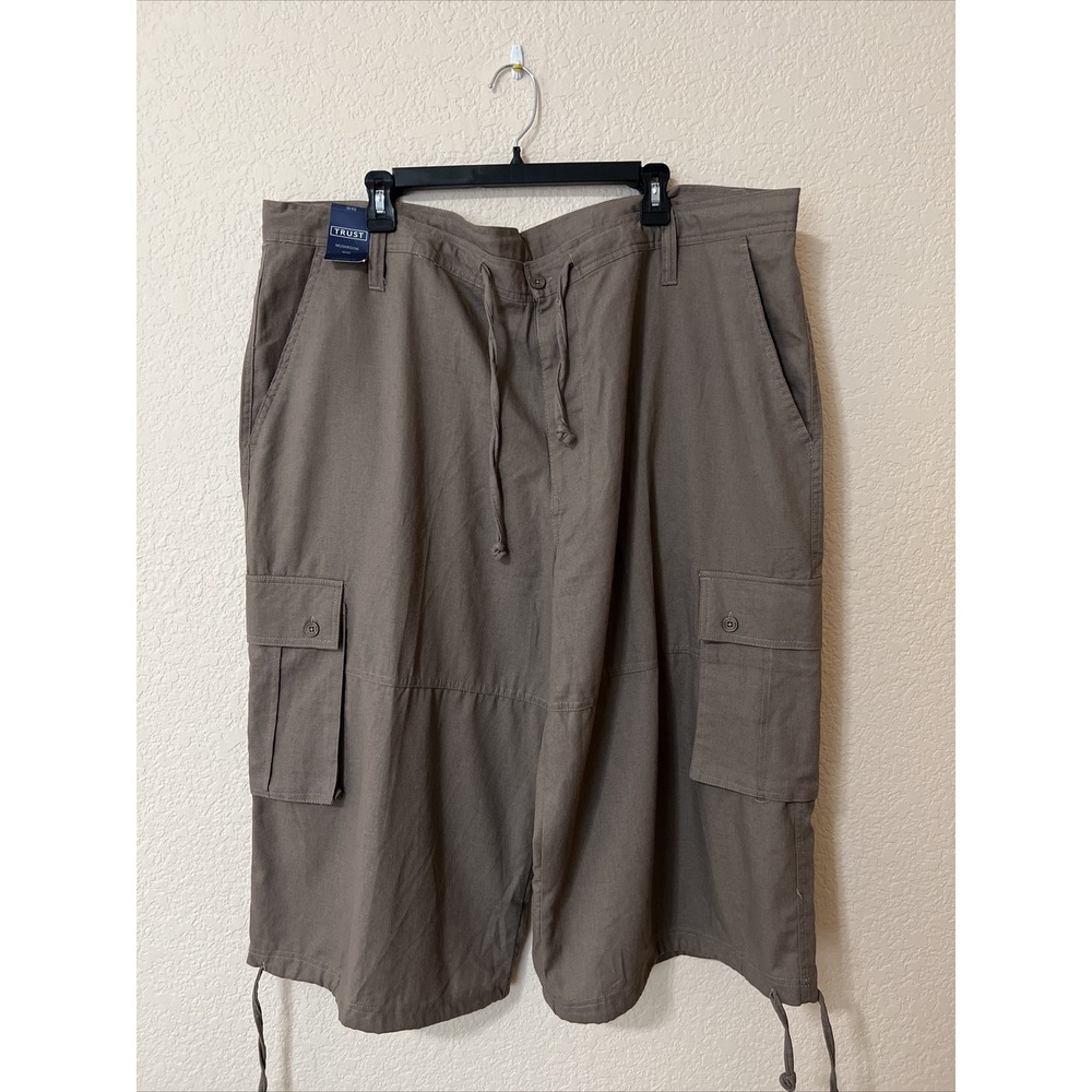 NWT Men's Trust Capri Pants Linen Blend Cargo Messenger Style Plus Sz W46 Brown